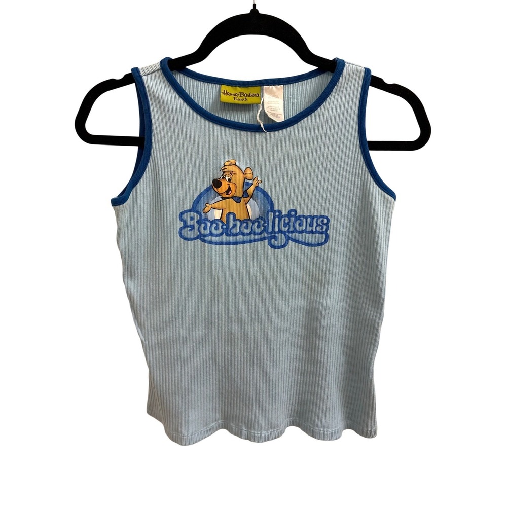 Tank Top Boo-Boo Bear Y2K Hanna-Barbera Womens Medium Blue Ribbed Baby Tee